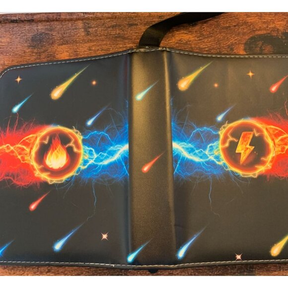 Trading Card Binder With 4-Pocket Pages & Zipper Closure - Lightning & Fire Desi - Picture 3 of 5